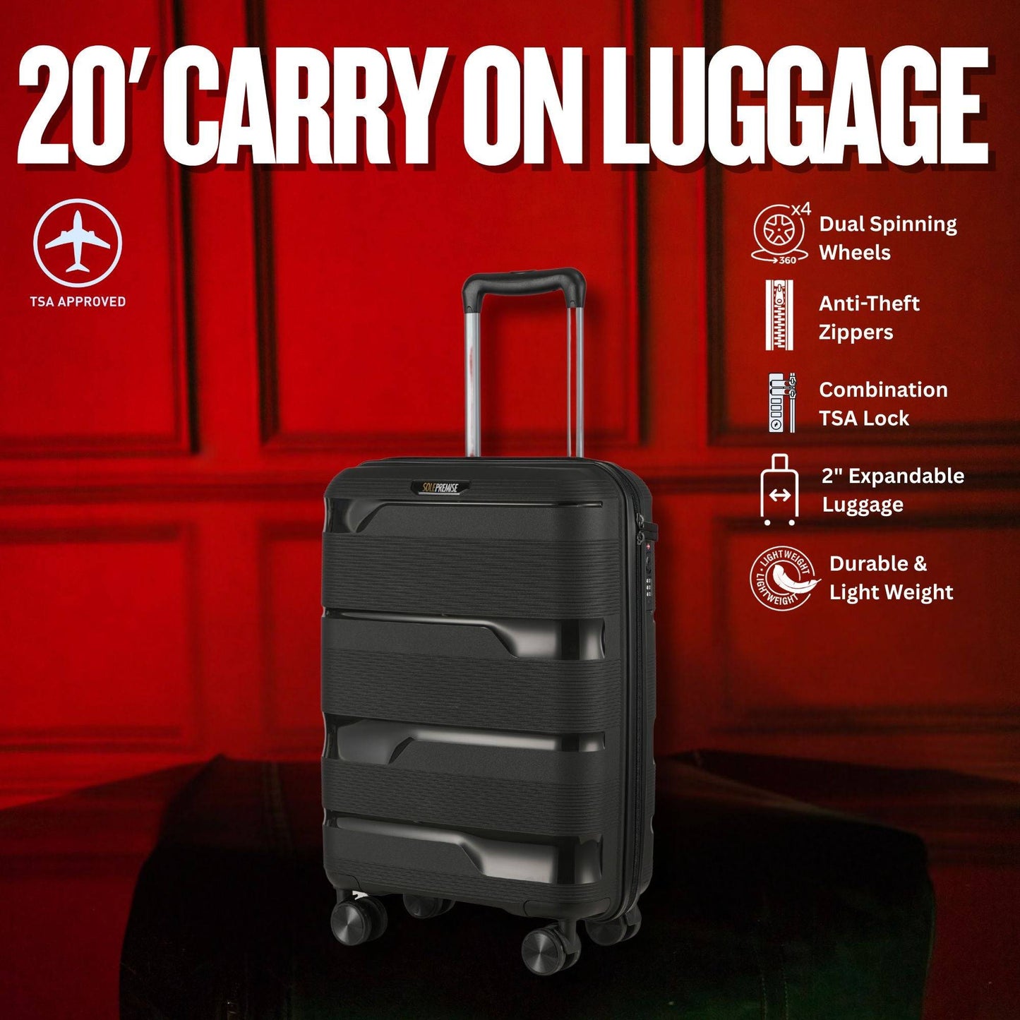 Sole Premise 20-inch Black Carry-On Hardcase Luggage