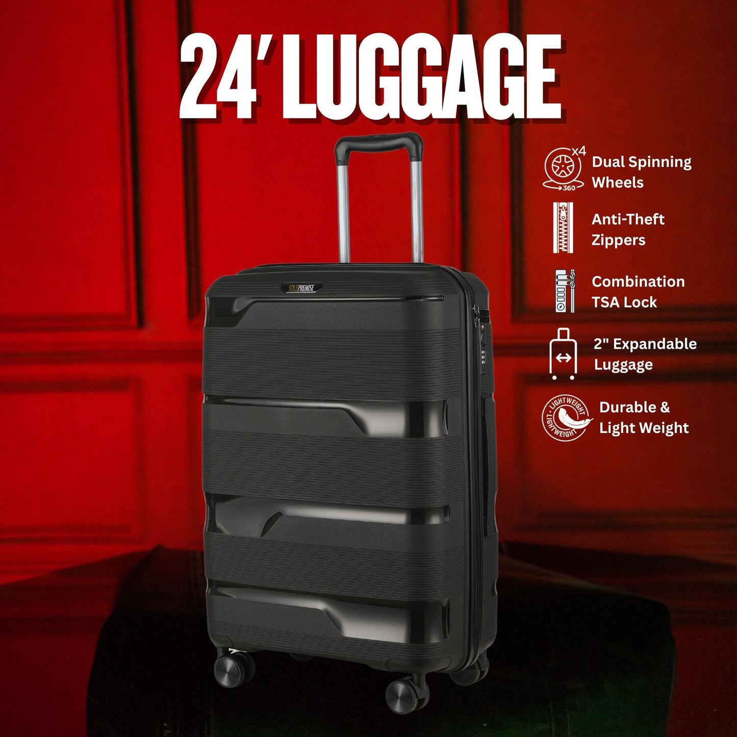 Sole Premise 24-inch Black Hardcase Checked Luggage