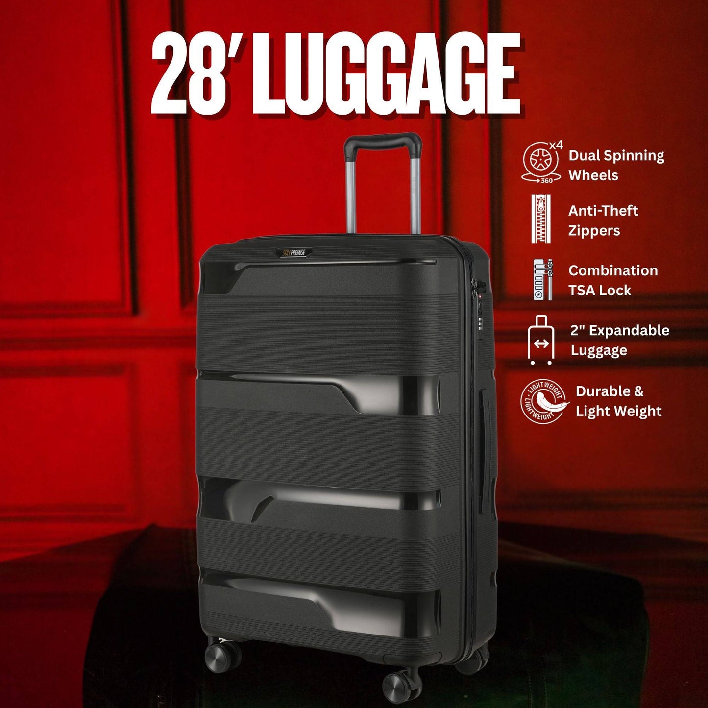 Sole Premise 28-inch Black Hardcase Checked Luggage