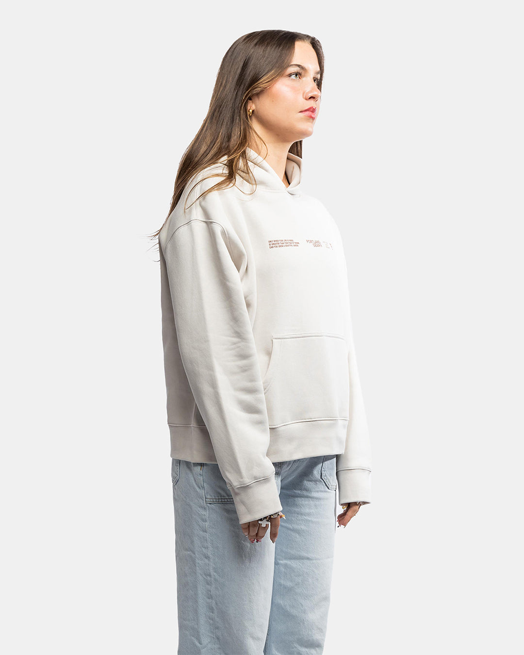 Women's Sueded Slogan Hoodie - Bone - Stiles Supply Co.
