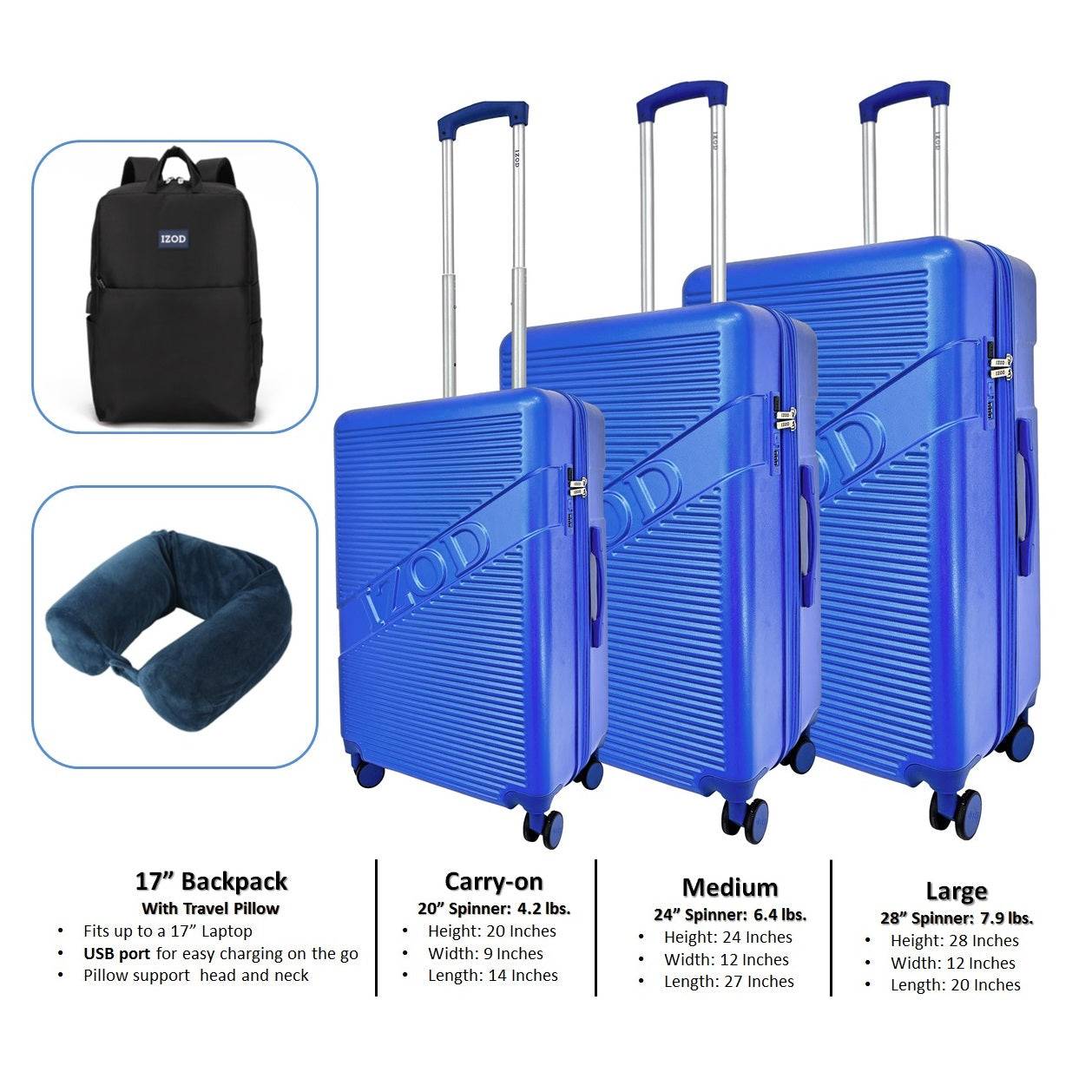 IZOD Harper Expandable ABS Hard shell Luggage 5 Piece Travel Set - Stiles Supply Co.