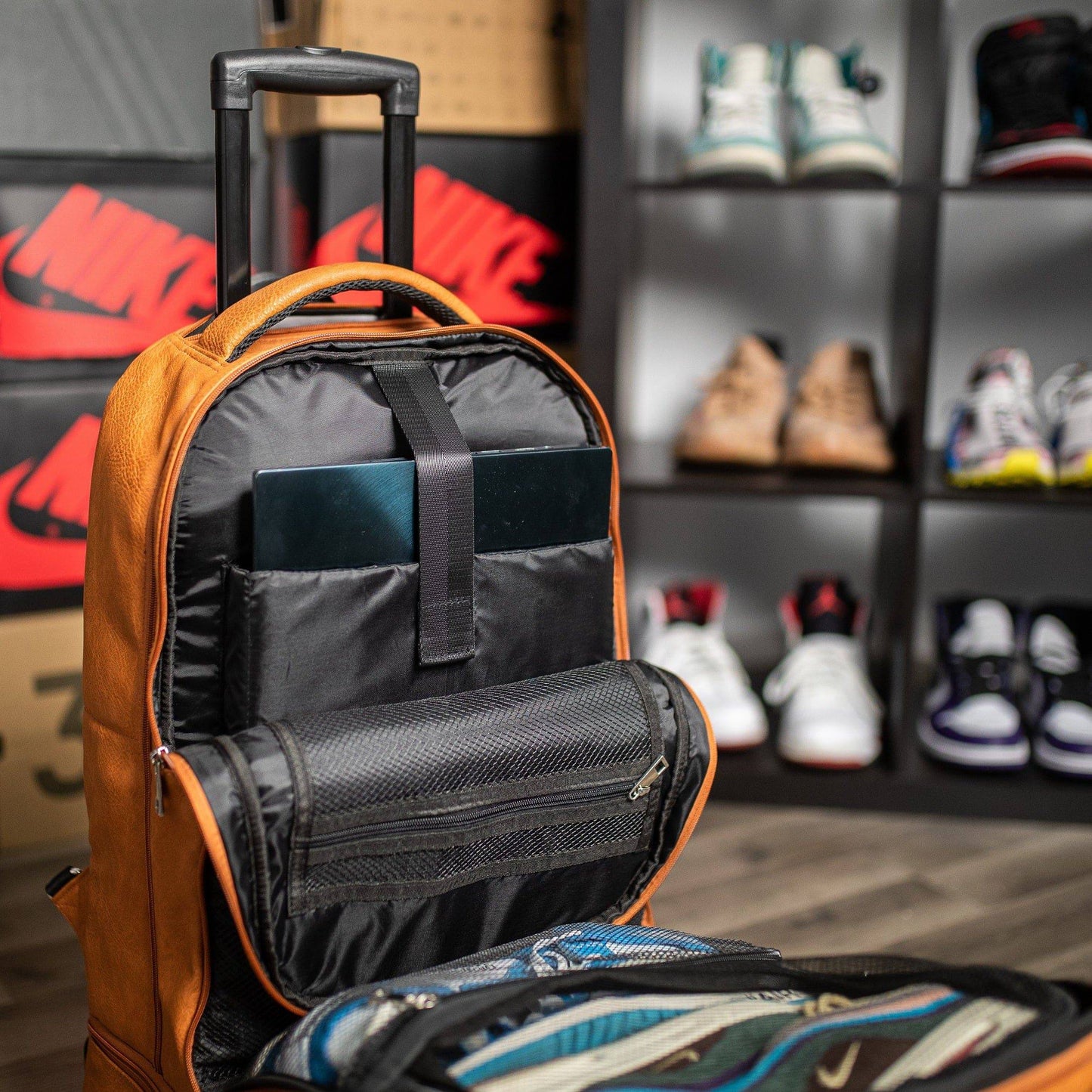 Sole Premise Brown Leather Carry-On Patented Roller Sneaker Bag