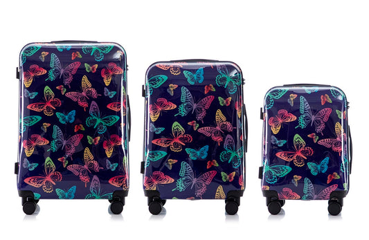 Mirage Butterfly ABS Hard Shell Lightweight 3-Piece Luggage Set - Stiles Supply Co.