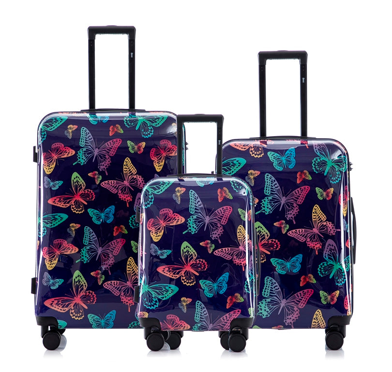 Mirage Butterfly ABS Hard Shell Lightweight 3-Piece Luggage Set - Stiles Supply Co.