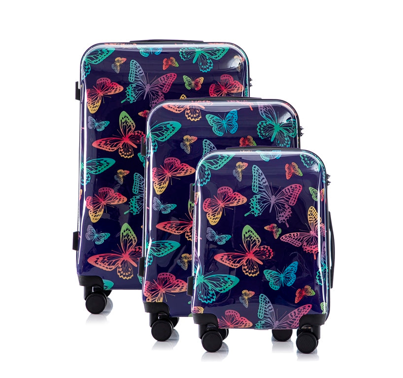 Mirage Butterfly ABS Hard Shell Lightweight 3-Piece Luggage Set - Stiles Supply Co.