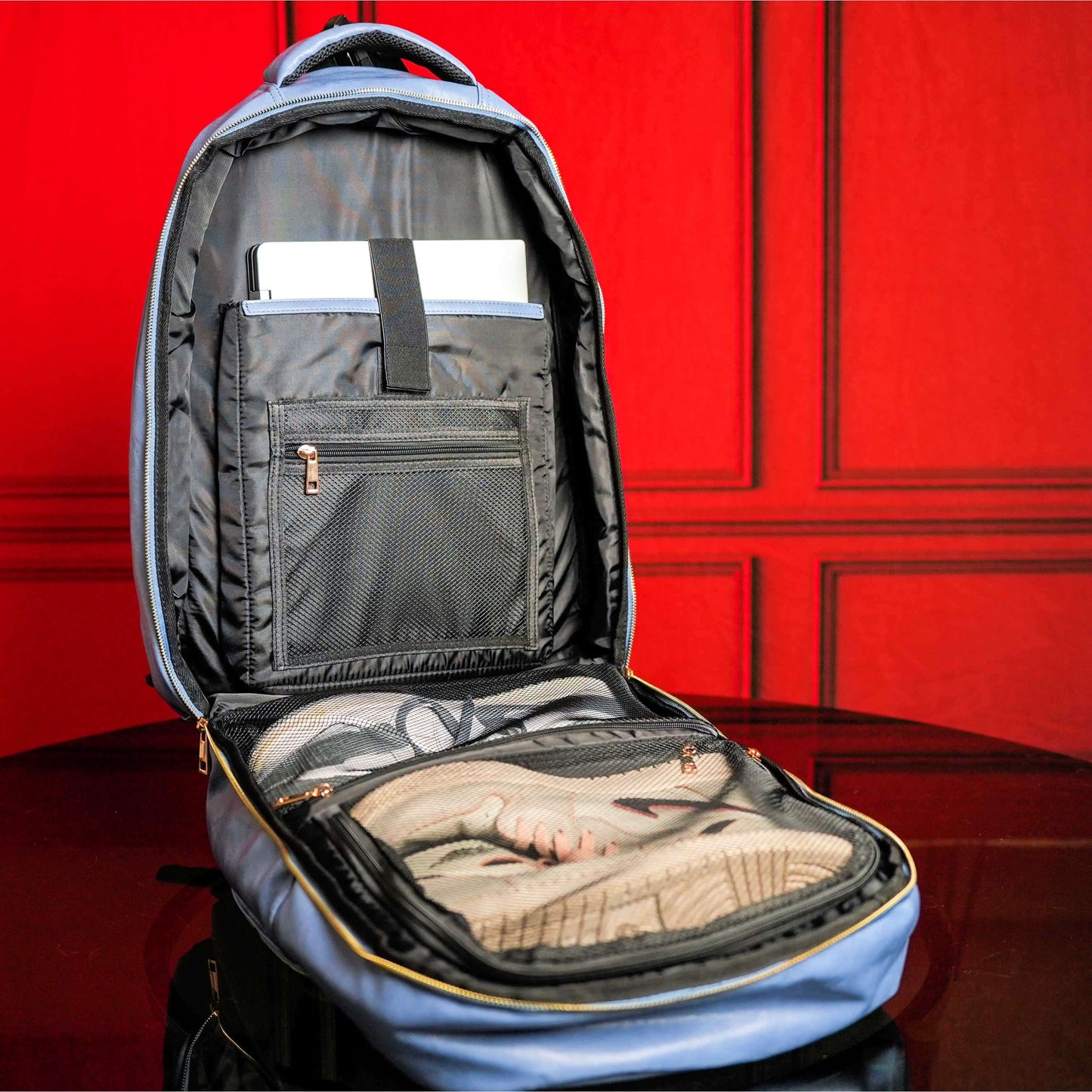Sole Premise Baby Blue Leather Commuter Backpack