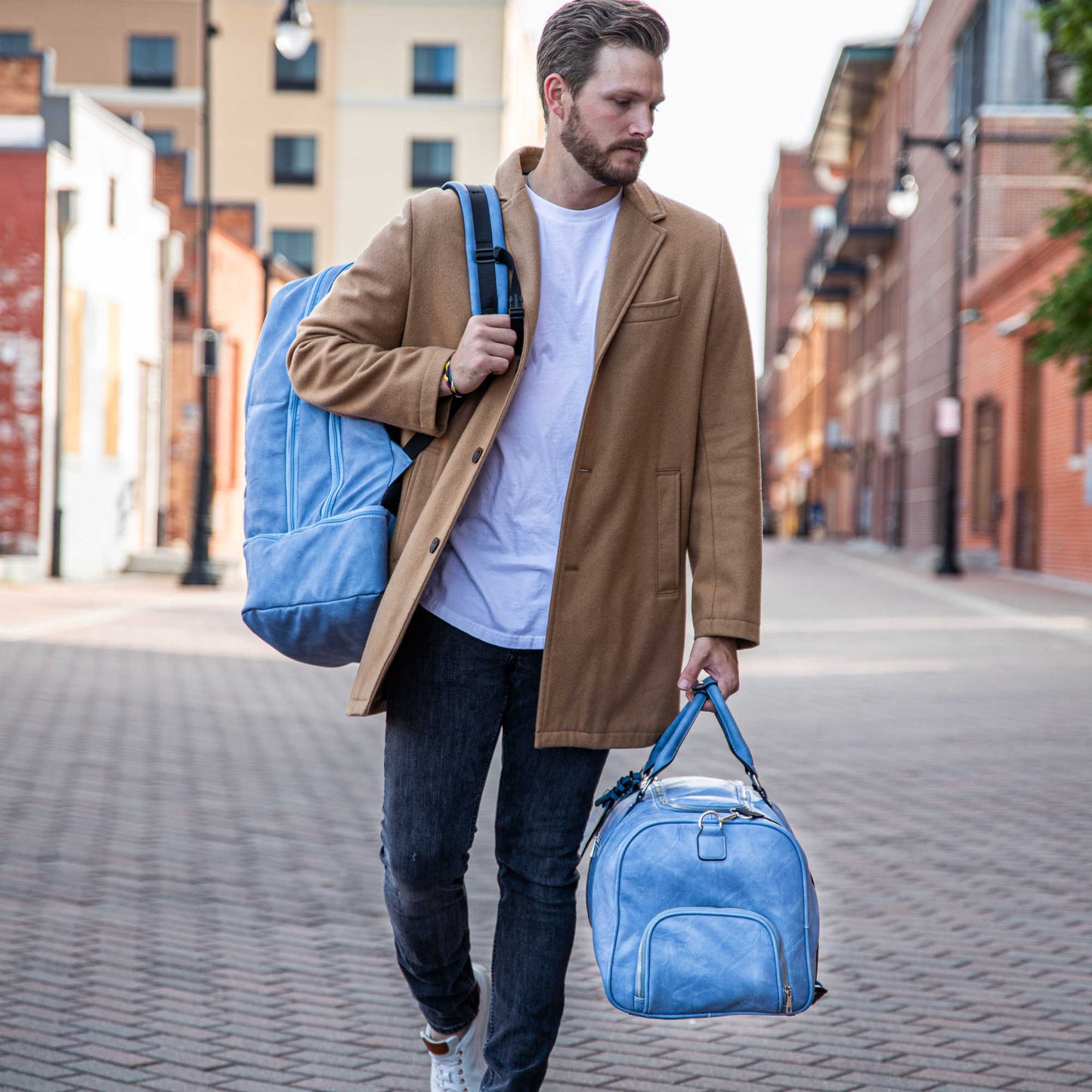 Sole Premise Baby Blue Leather Carry-On Patented Sneaker Backpack