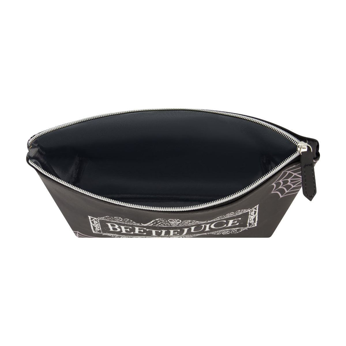 Beetlejuice Logo Spiderweb Black Cosmetic Bag - Stiles Supply Co.