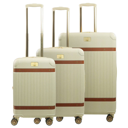 Tommy Bahama 3-Piece Beige Hard-Sided Luggage Set stripes - Stiles Supply Co.