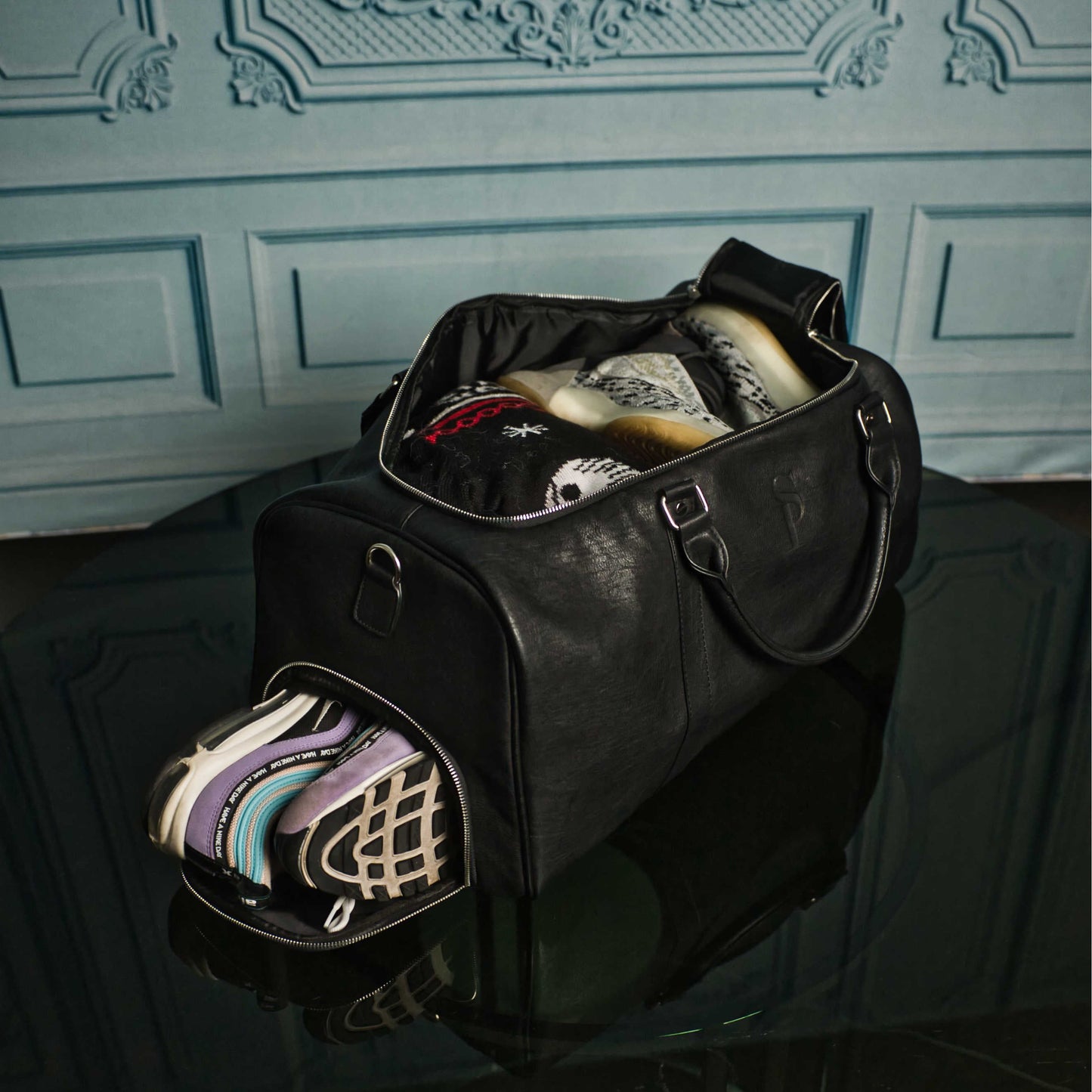 Sole Premise Black Leather Duffle Bag