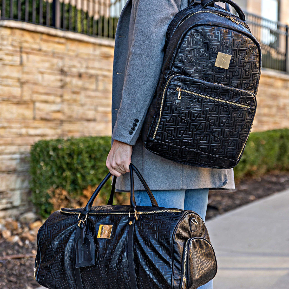 Sole Premise Monogram Leather 2 Bag Set - Black