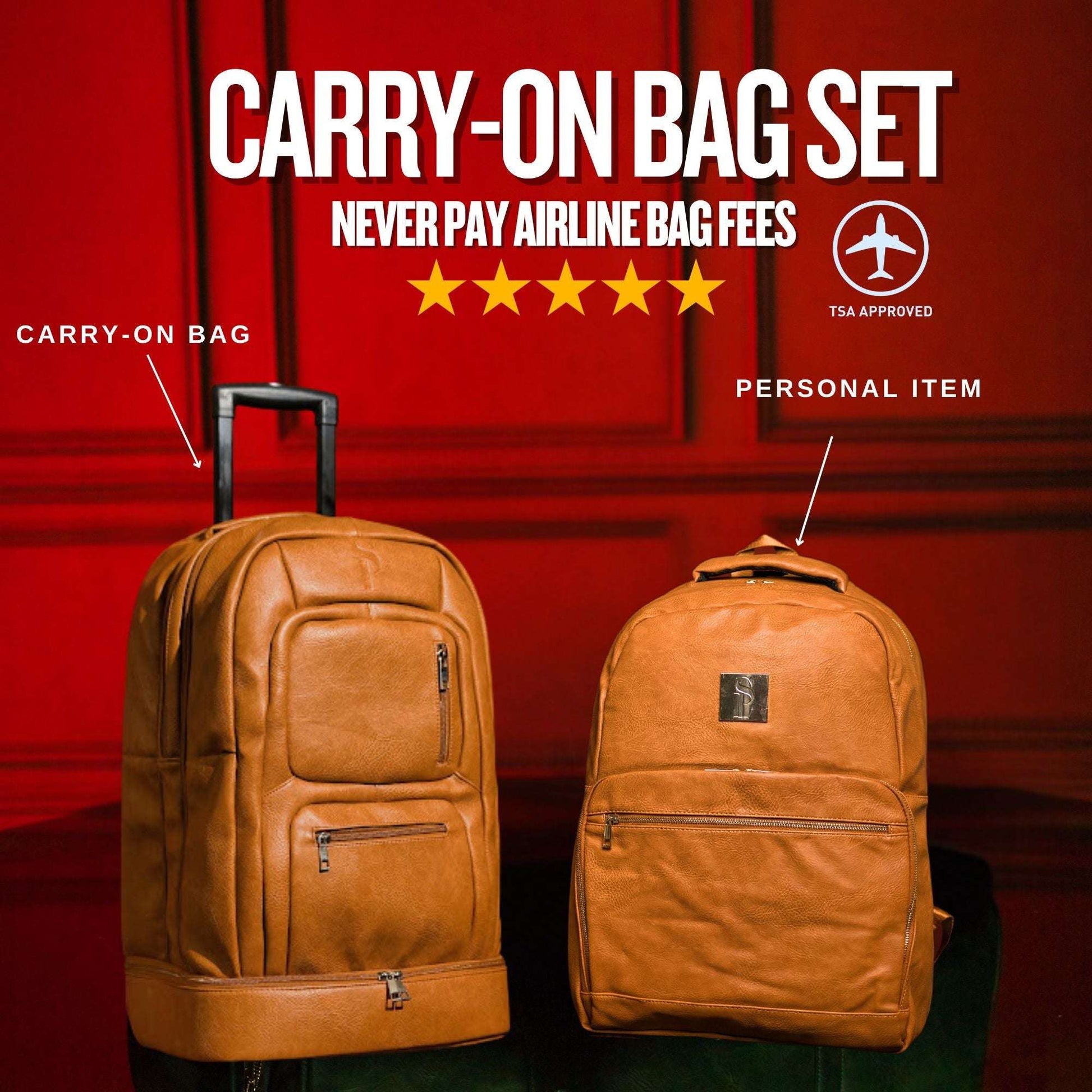 Sole Premise Brown Leather Roller Carry-on Set