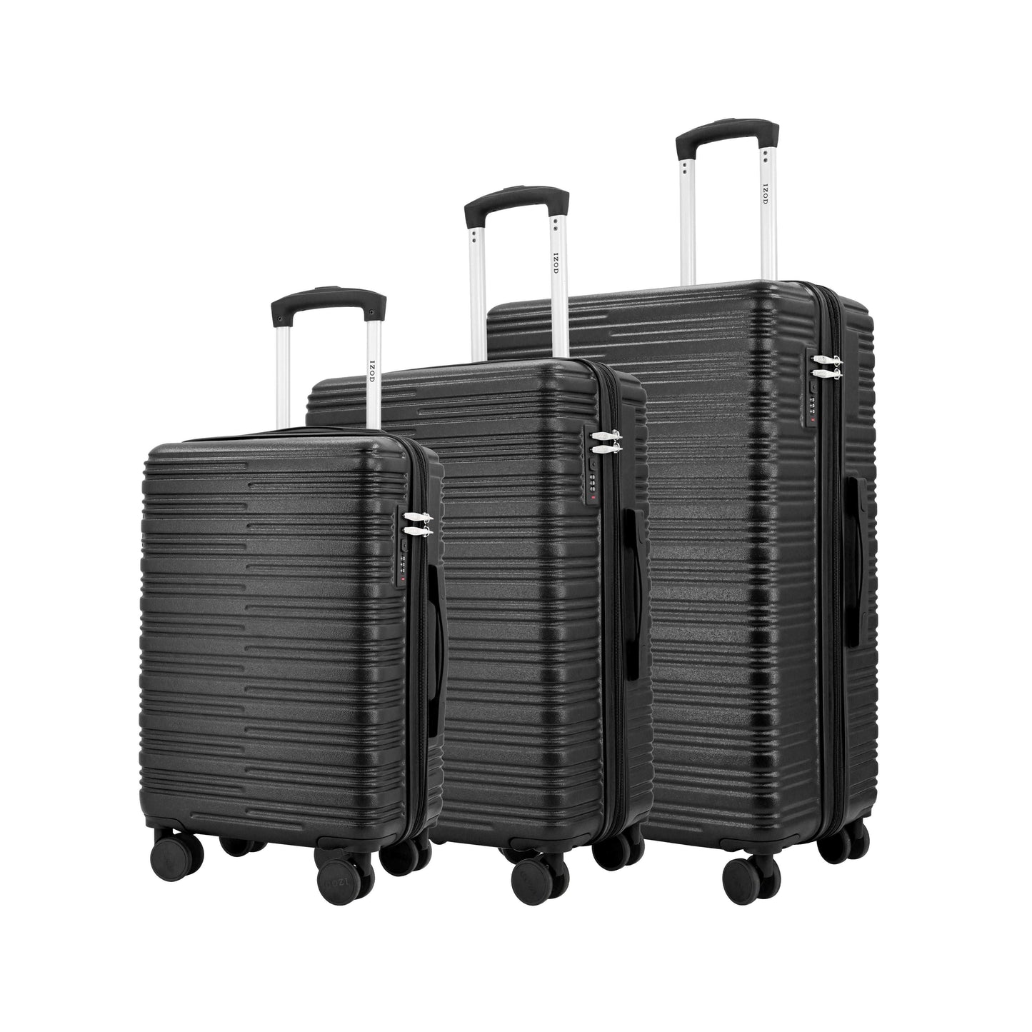 IZOD Camellia Lightweight ABS 3 Piece Luggage Set Black
