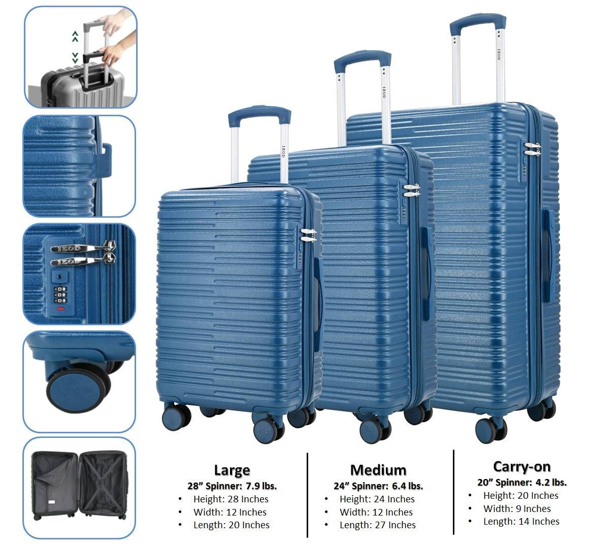 IZOD Camellia Lightweight ABS 3 Piece Luggage Set Black