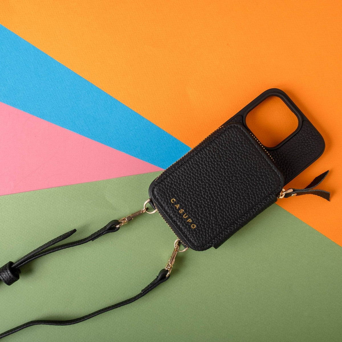 CASUPO iPhone Case and Wallet with Long Strap - Black