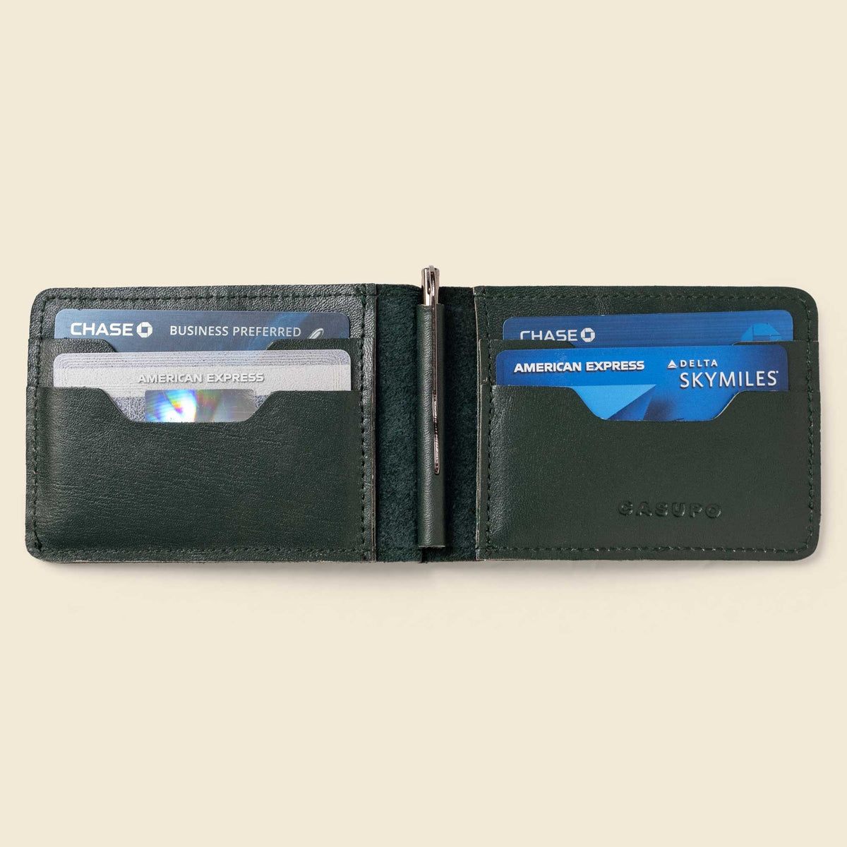 CASUPO Bifold Money Clip Wallet - Forest Green