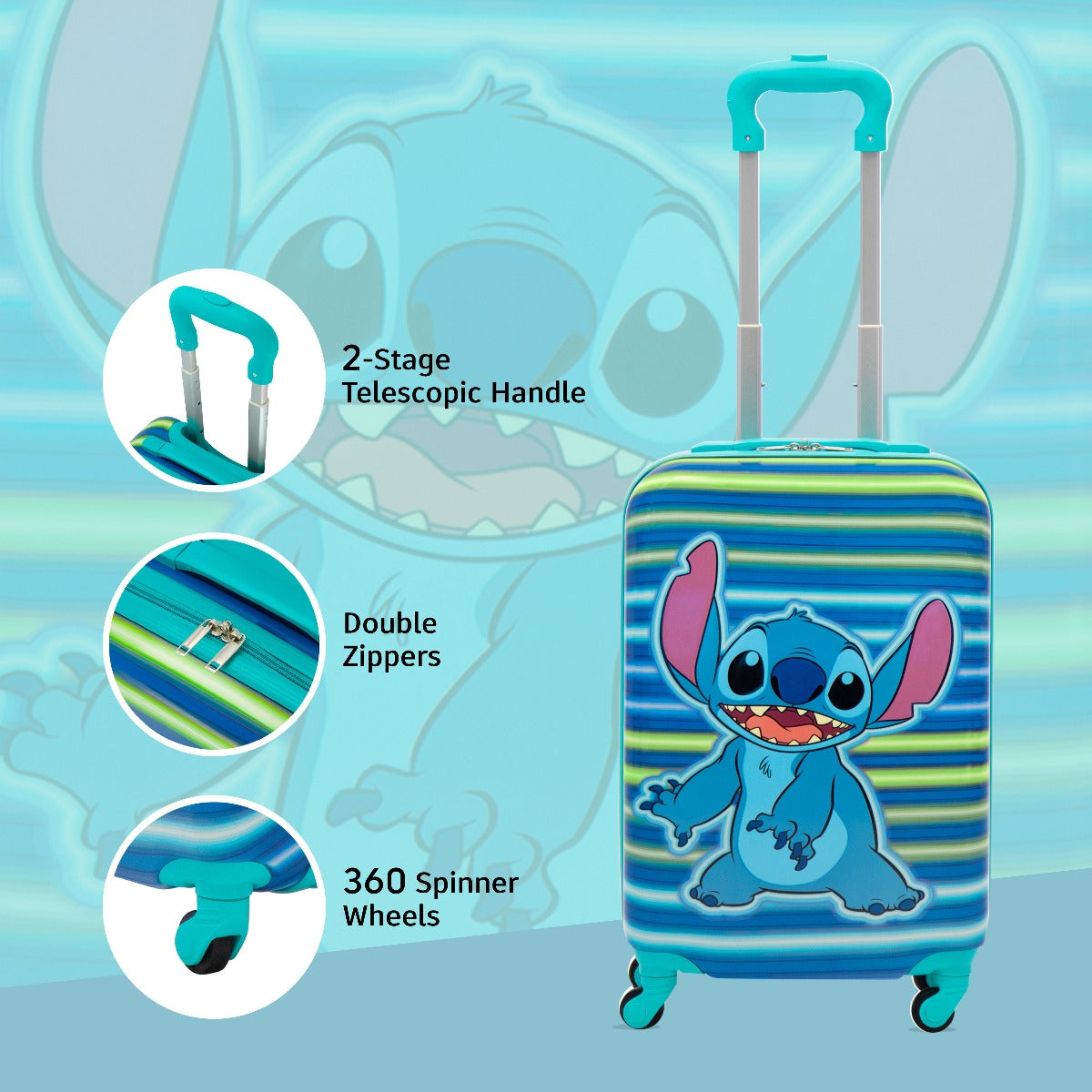 Disney Ful Stitch Neon Stripe Kids 21" Luggage - Stiles Supply Co.