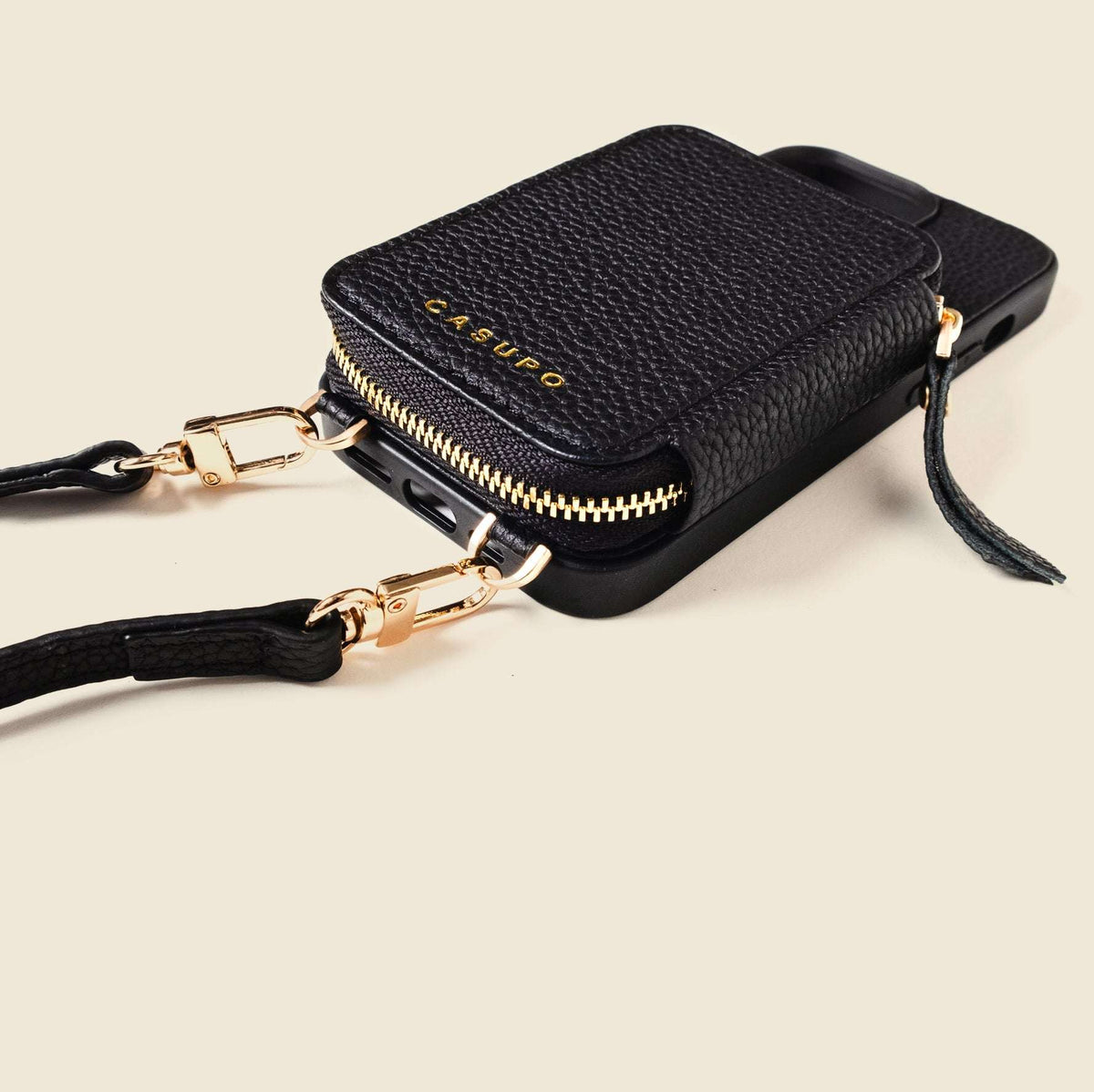 CASUPO iPhone Case and Wallet with Long Strap - Black