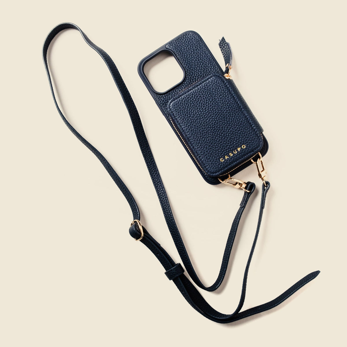 CASUPO iPhone Case and Wallet with Long Strap - Navy