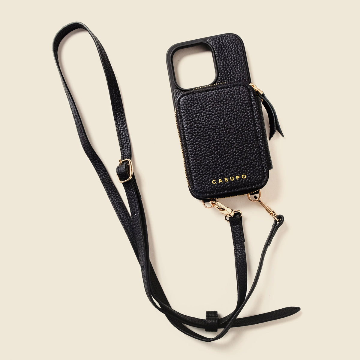 CASUPO iPhone Case and Wallet with Long Strap - Black