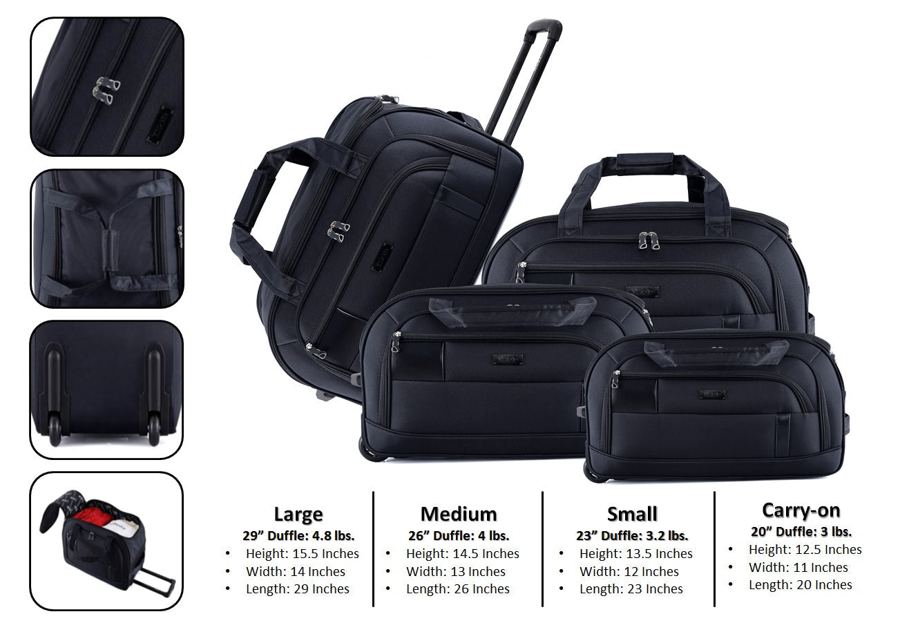 IZOD Gavin Soft shell Lightweight Duffel Rolling Bag 4 Piece Set - Stiles Supply Co.