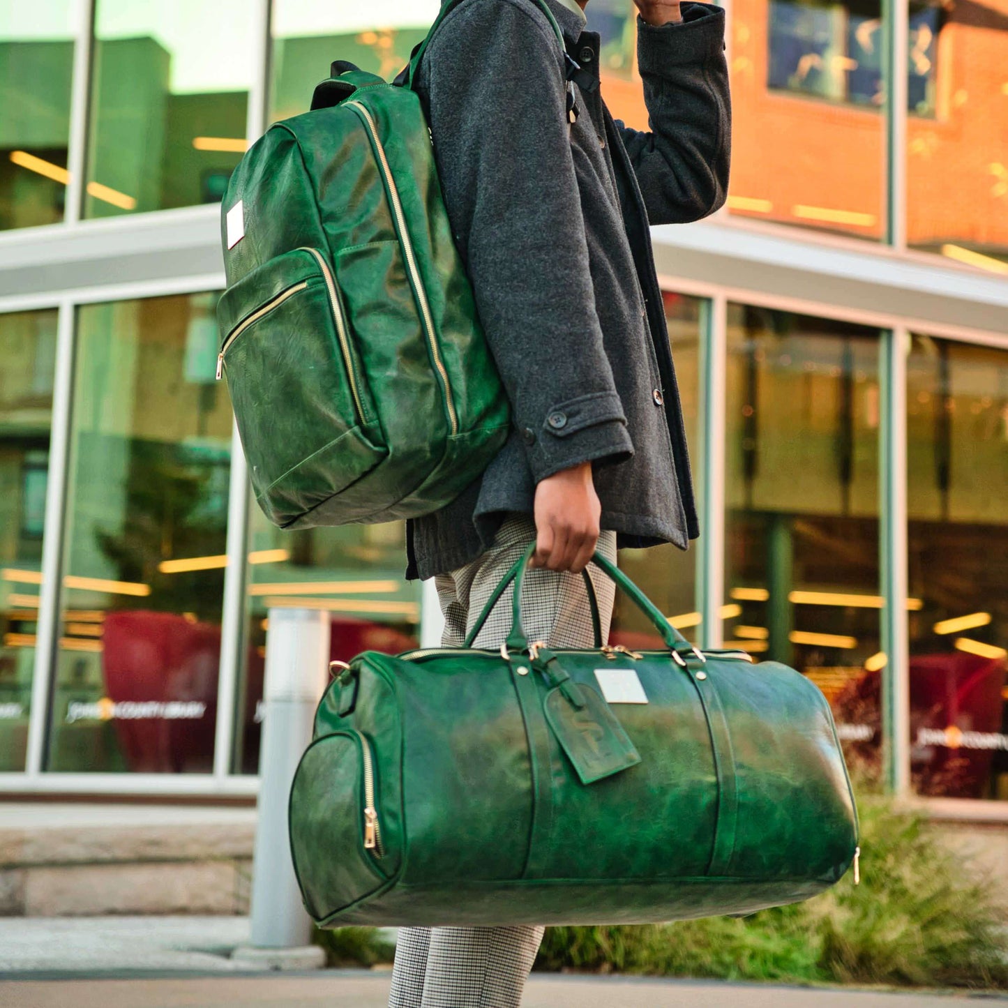 Sole Premise Emerald Green Leather 2 Sneaker Bag Set