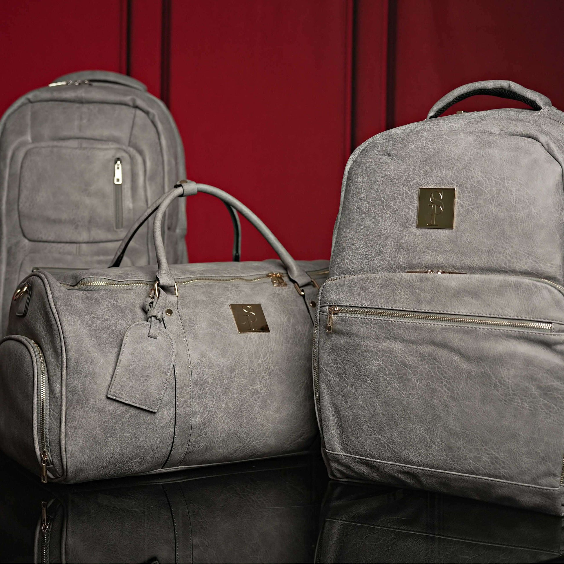 Sole Premise Grey Tumbled Luciano Leather 3 Bag Set