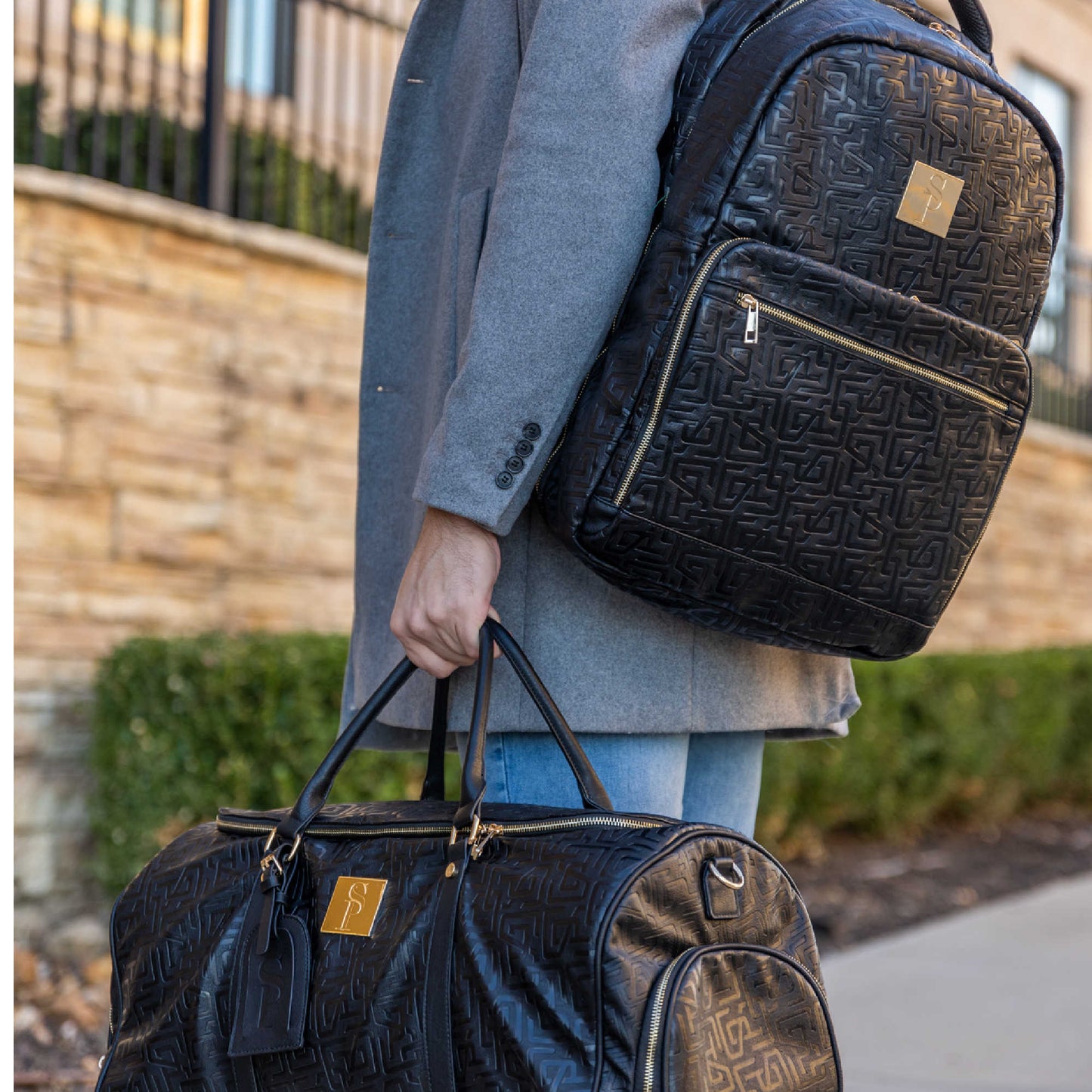 Sole Premise Black Monogram Leather Commuter Sneaker Bag
