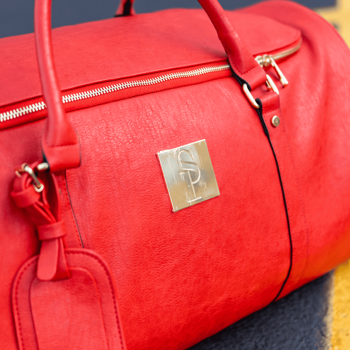 Sole Premise Red Tumbled Leather Weekender Duffle Bag