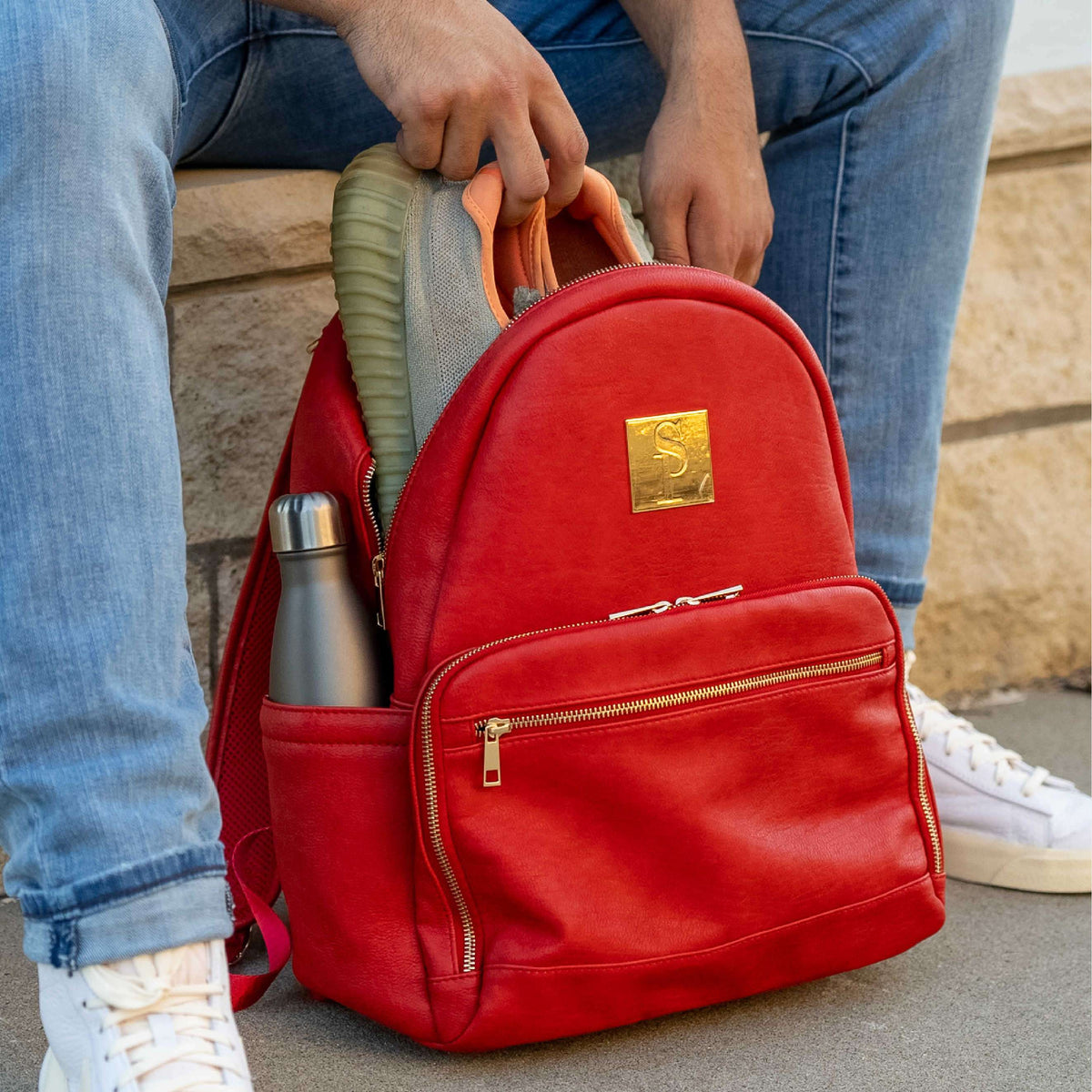 Sole Premise Red Leather Carrier Backpack
