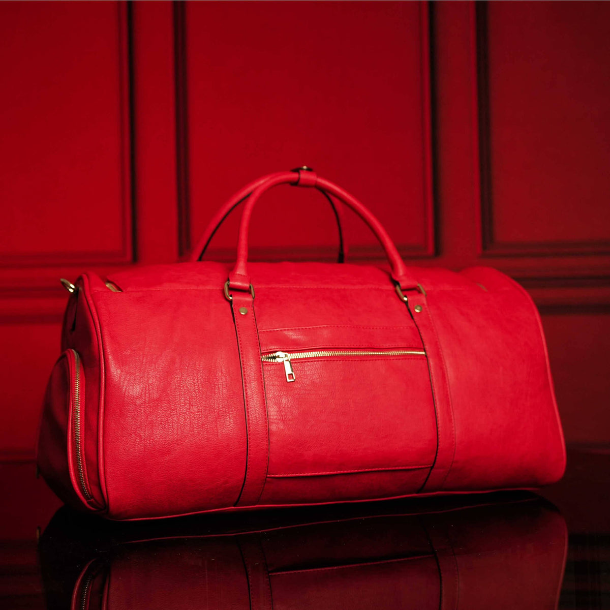 Sole Premise Red Tumbled Leather Weekender Duffle Bag