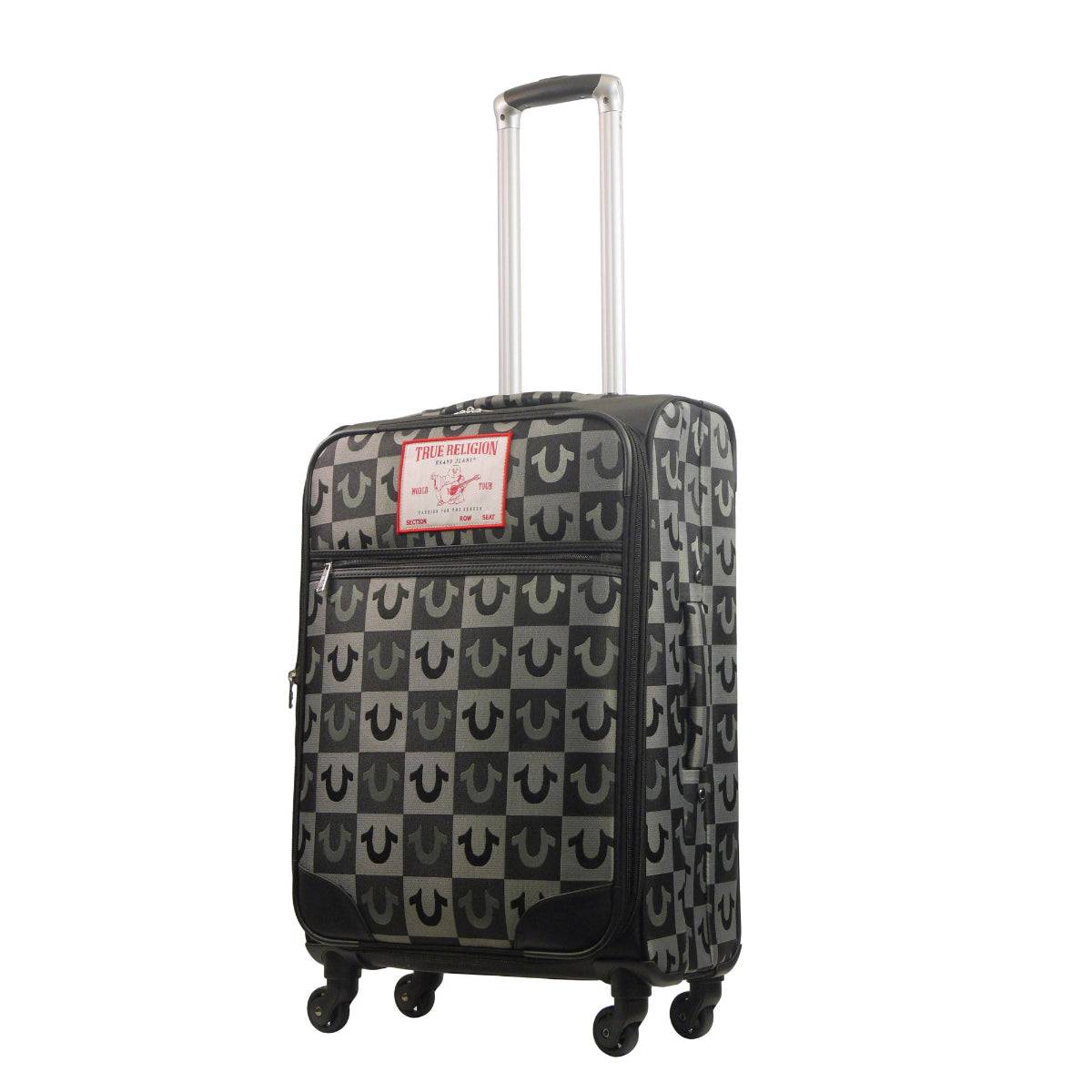 True Religion Black 27" Soft Sided Logo Checkered Spinner Luggage - Stiles Supply Co.