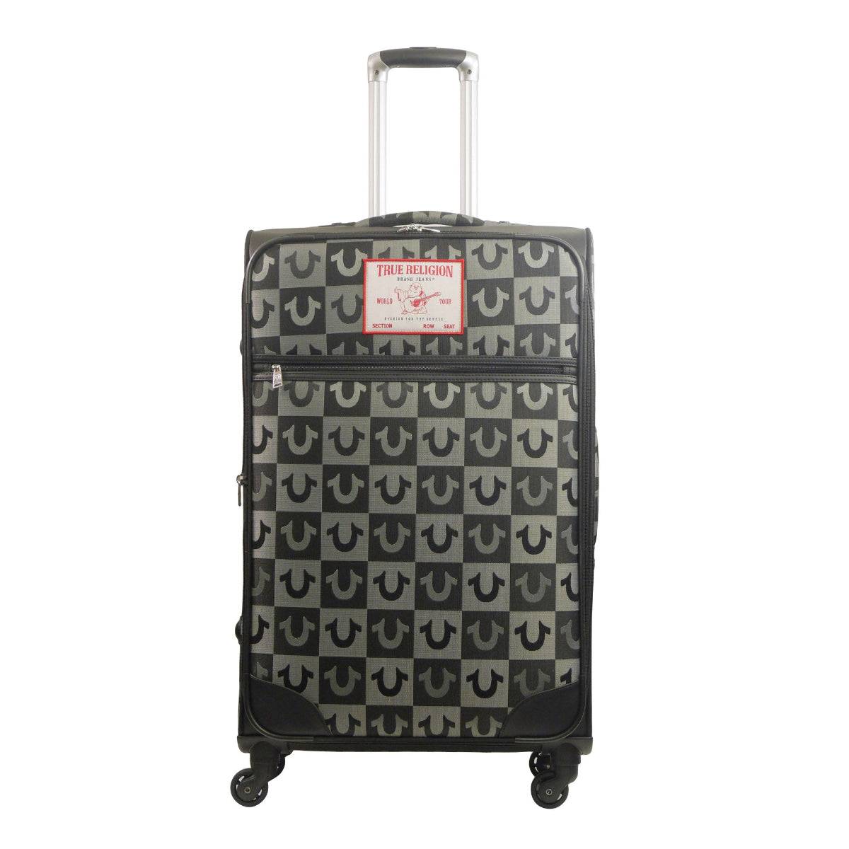 True Religion Black 31" Soft Sided Logo Checkered Spinner Luggage - Stiles Supply Co.