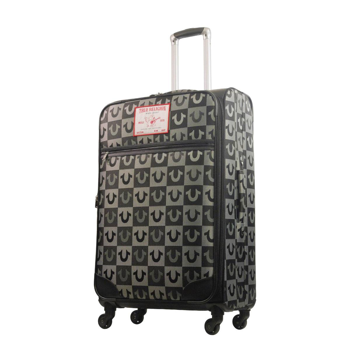 True Religion Black 31" Soft Sided Logo Checkered Spinner Luggage - Stiles Supply Co.