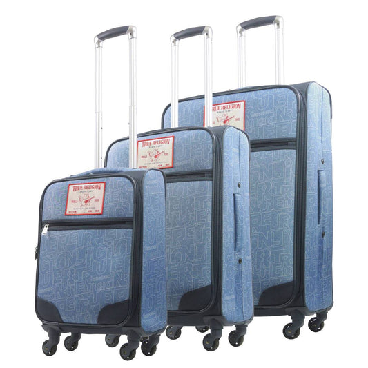 True Religion Blue 3-Piece Soft Sided Expandable Spinner Luggage Set - Stiles Supply Co.