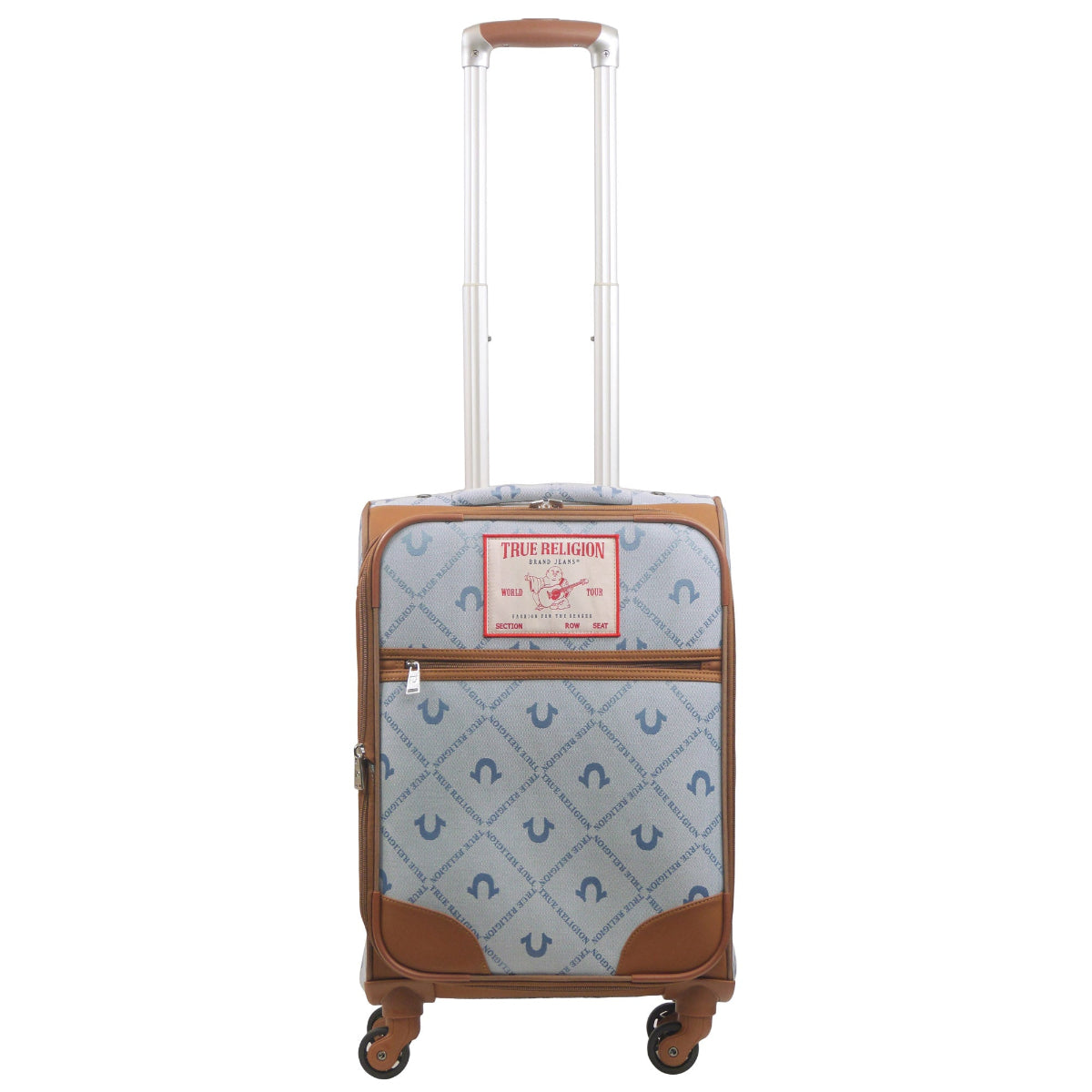 True Religion Light Blue 23" Soft Sided Logo Monogram Spinner Luggage - Stiles Supply Co.