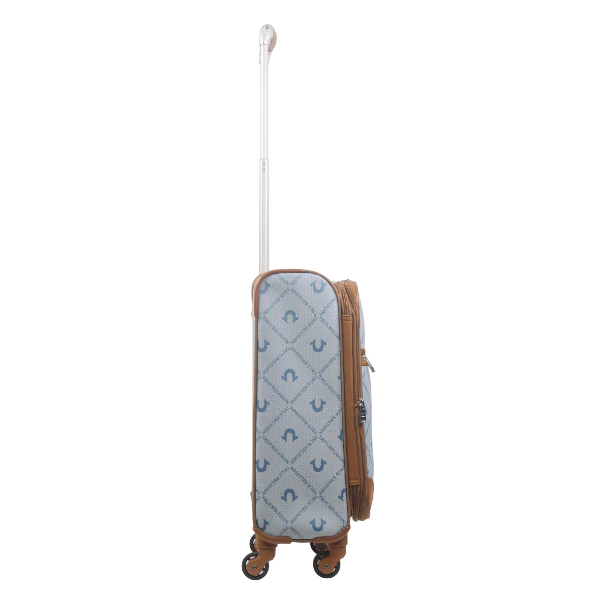 True Religion Light Blue 23" Soft Sided Logo Monogram Spinner Luggage - Stiles Supply Co.