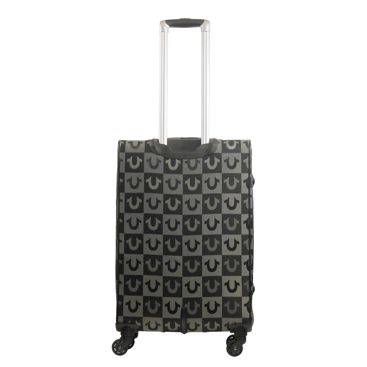 True Religion Black 27" Soft Sided Logo Checkered Spinner Luggage - Stiles Supply Co.