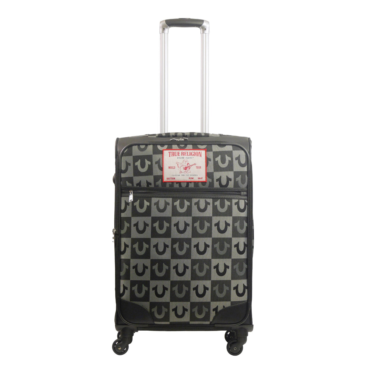 True Religion Black 27" Soft Sided Logo Checkered Spinner Luggage - Stiles Supply Co.