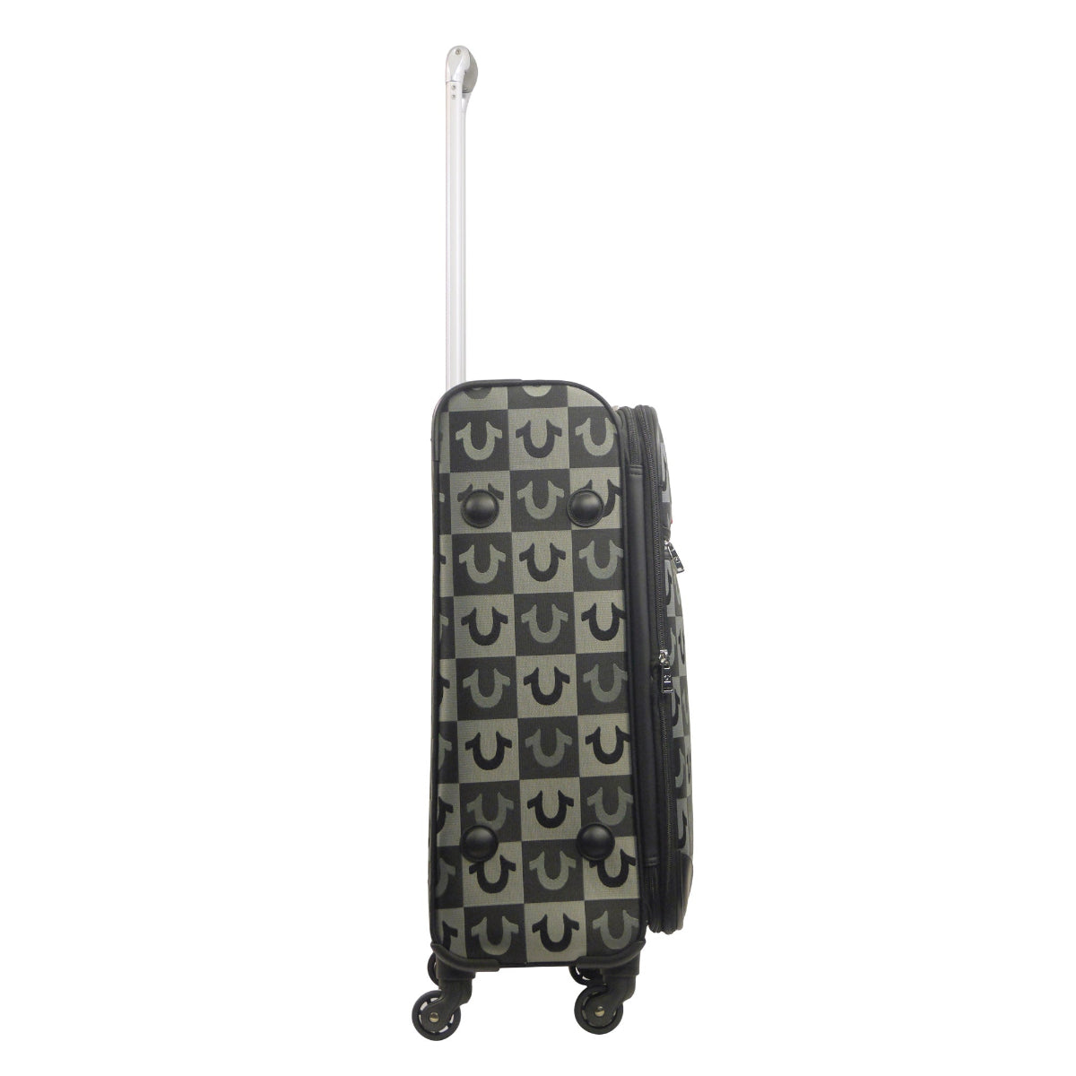 True Religion Black 27" Soft Sided Logo Checkered Spinner Luggage - Stiles Supply Co.