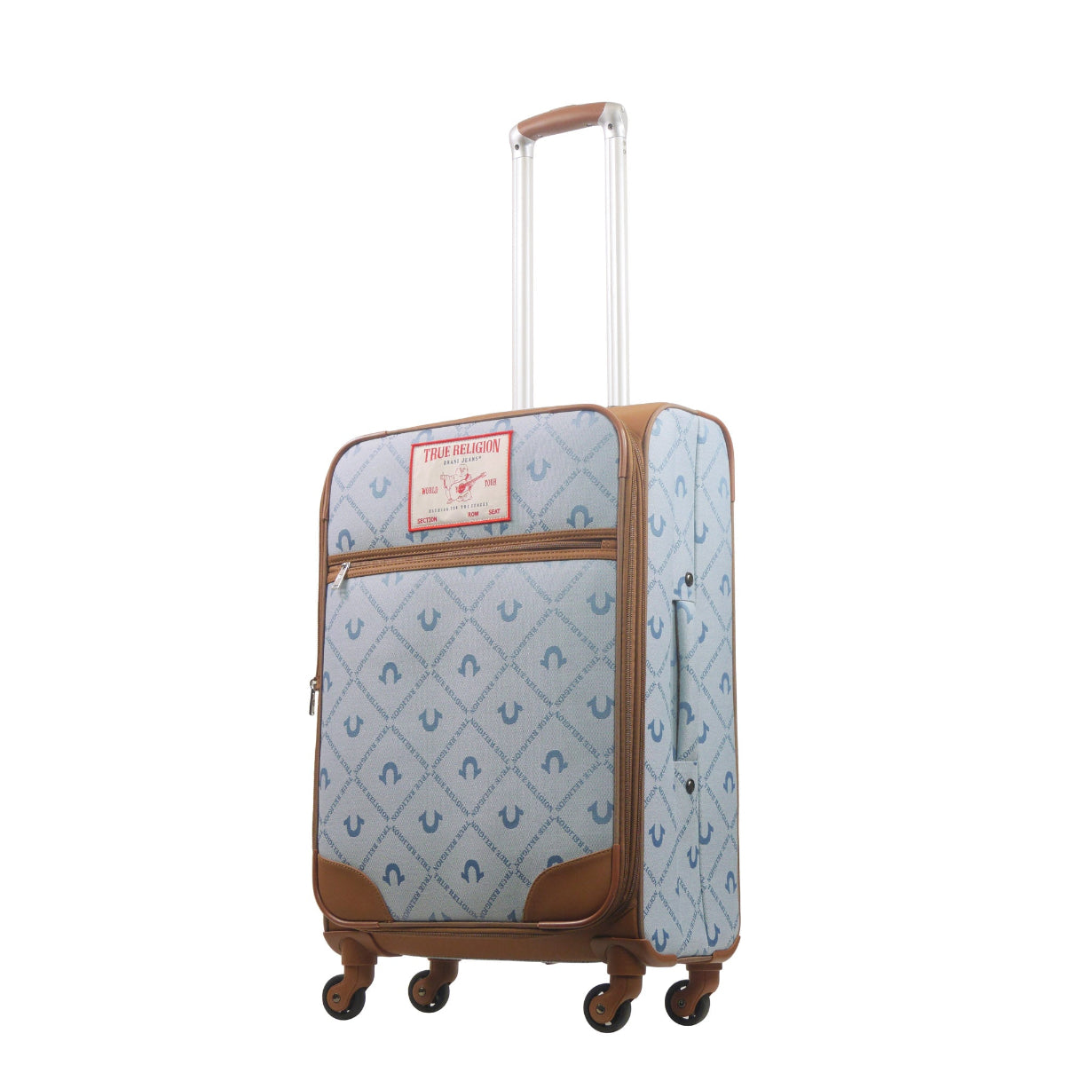 True Religion Light Blue 27" Soft Sided Logo Monogram Spinner Luggage - Stiles Supply Co.
