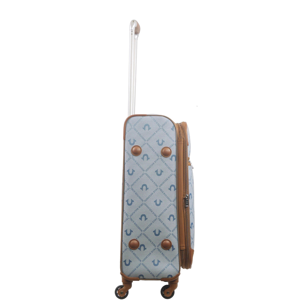 True Religion Light Blue 27" Soft Sided Logo Monogram Spinner Luggage - Stiles Supply Co.