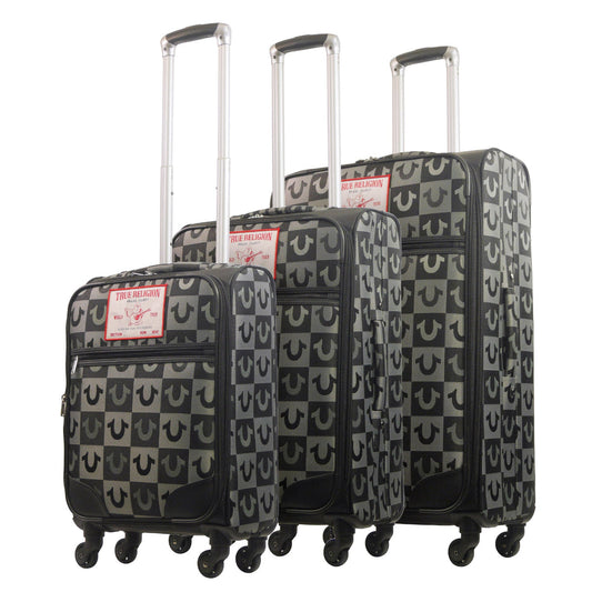 True Religion Black 3-piece Soft Sided Checkered Spinner Luggage Set - Stiles Supply Co.