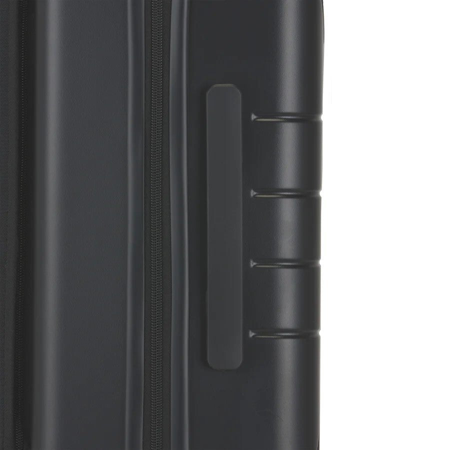 Side carry handle for black Bugatti Paros carry-on luggage.