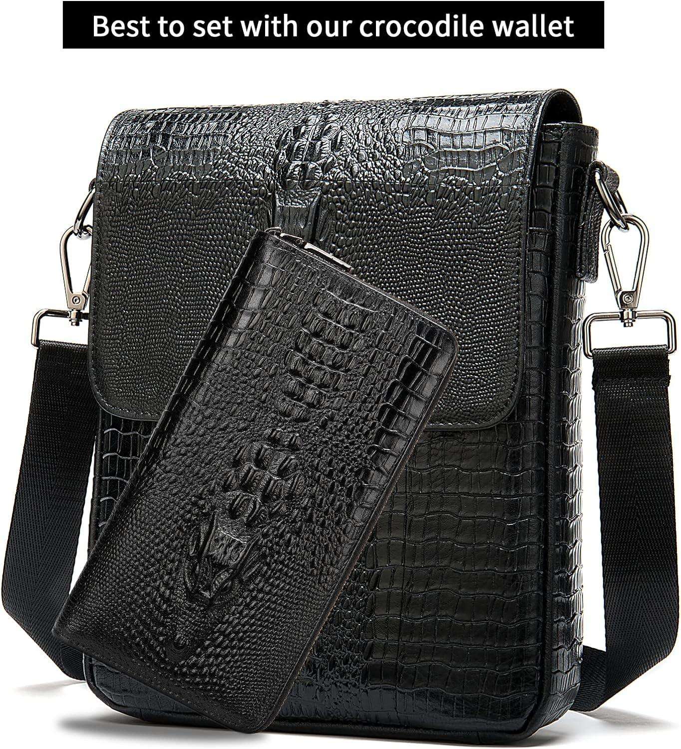 FR Fashion Co. Men's Crocodile Leather Crossbody Bag