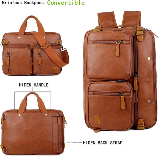 FR Fashion Co. 16" Men's Leather Hybrid Briefcase Backpack