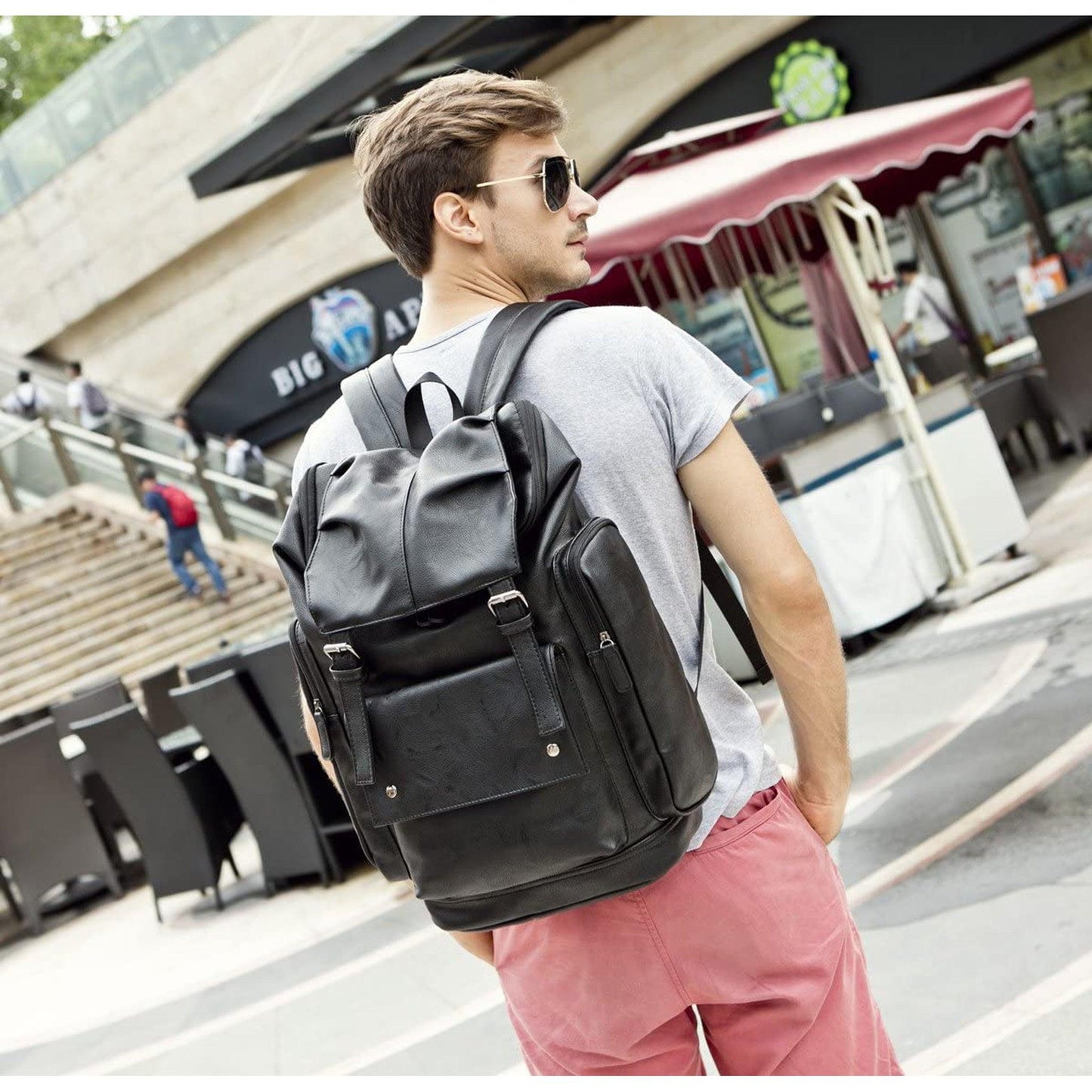 FR Fashion Co. Men's 17" Leather Laptop Backpack