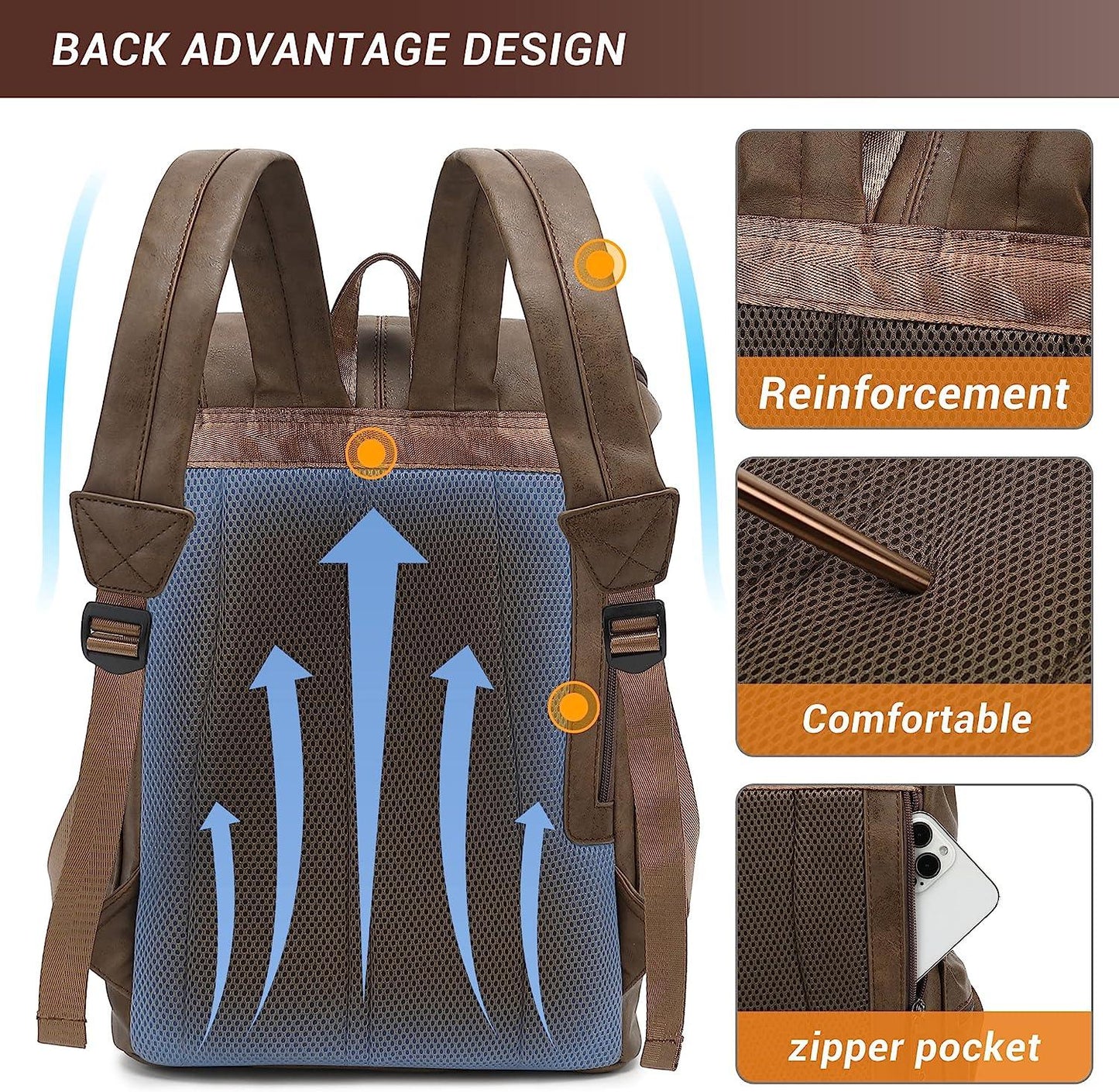 FR Fashion Co. 18" Men's Vintage Leather Backpack