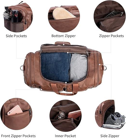 FR Fashion Co. 21" Vegan Leather Large Carry-On Duffel Bag