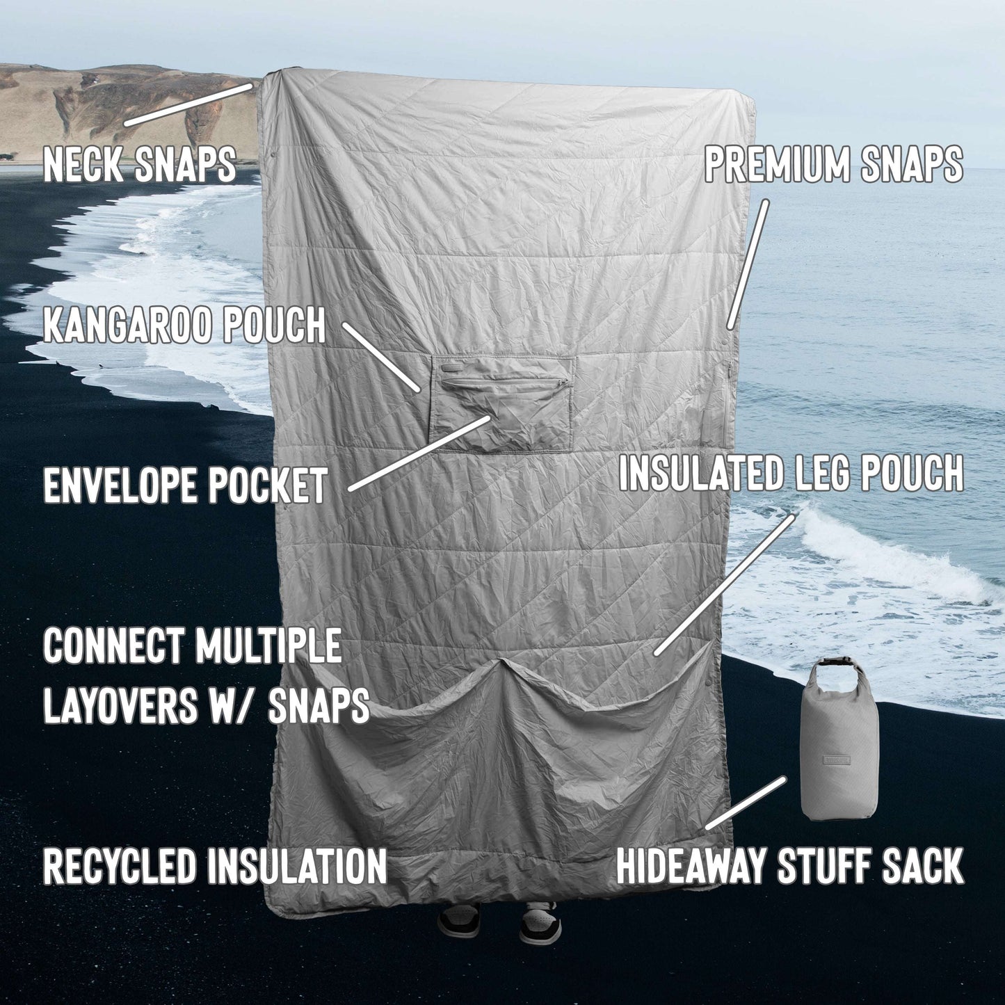 Gravel Layover™ Travel Blanket - Packable & Puffy | Gray - Stiles Supply Co.